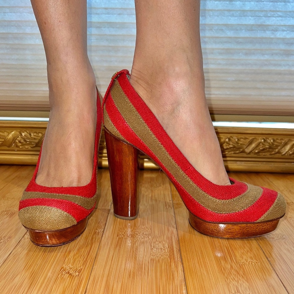 Tory Burch Red/Tan Joelle High Heel Pump